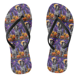 Engelse Setter Hond Halloween Heks En Pompoen Teenslippers