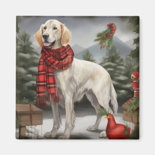 Engelse Setter-hond in Kerstsneeuw Magneet