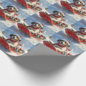 Engelse Setter Hond in Sledge Laat het Sneeuw Kers Cadeaupapier (Hoek)