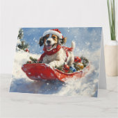 Engelse Setter Hond in Sledge Laat het Sneeuw Kers Kaart (Voorkant)