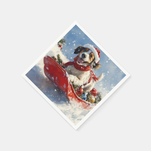 Engelse Setter Hond in Sledge Laat het Sneeuw Kers Servet (Hoek)