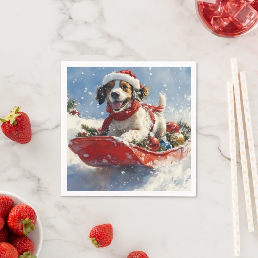 Engelse Setter-hond in slee Laat het sneeuwen Kers Servet (Insitu)
