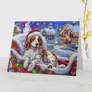 Engelse Setter Hond in Sleigh Sneeuw Kerstmis Kaart