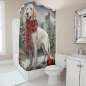 Engelse Setter Hond in Sneeuw Kerstmis Douchegordijn (In situ)