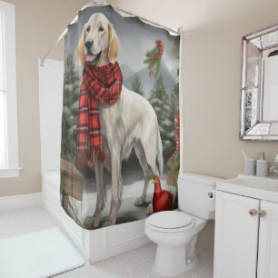 Engelse Setter Hond in Sneeuw Kerstmis Douchegordijn