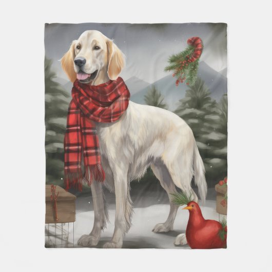 Engelse Setter Hond in Sneeuw Kerstmis Fleece Deken (Voorkant)