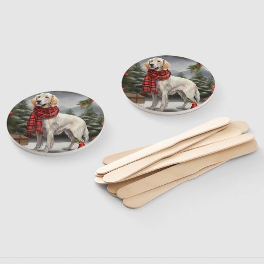 Engelse Setter Hond in Sneeuw Kerstmis Handwaaier (Niet-gemonteerd)