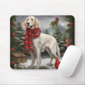 Engelse Setter Hond in Sneeuw Kerstmis Muismat (Met muis)