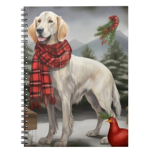 Engelse Setter Hond in Sneeuw Kerstmis Notitieboek (Voorkant)