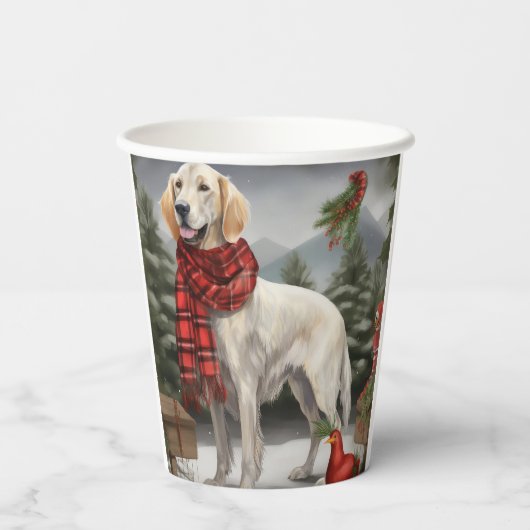 Engelse Setter Hond in Sneeuw Kerstmis Papieren Bekers (Achterkant)
