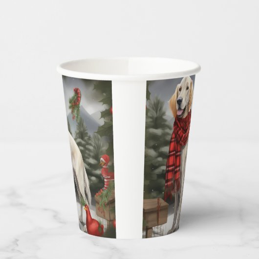 Engelse Setter Hond in Sneeuw Kerstmis Papieren Bekers (Links)