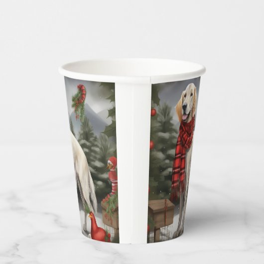 Engelse Setter Hond in Sneeuw Kerstmis Papieren Bekers (Rechts)