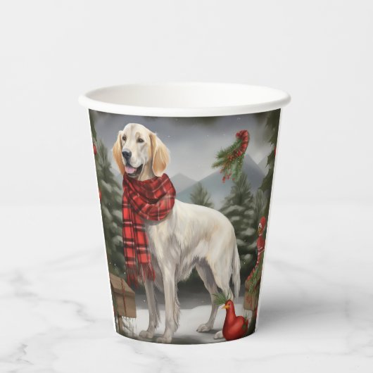 Engelse Setter Hond in Sneeuw Kerstmis Papieren Bekers (Voorkant)