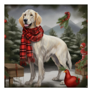 Engelse Setter Hond in Sneeuw Kerstmis Perfect Poster