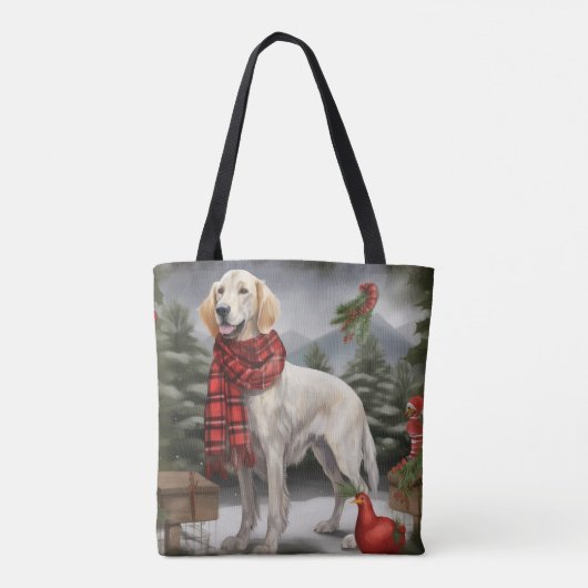 Engelse Setter Hond in Sneeuw Kerstmis Tote Bag (Achterkant)