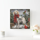 Engelse Setter Hond in Sneeuw Kerstmis Vierkante Klok (Huis)