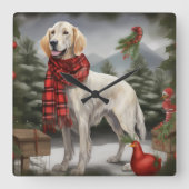 Engelse Setter Hond in Sneeuw Kerstmis Vierkante Klok (Voorkant)