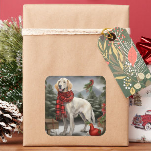 Engelse Setter-hond in Sneeuw Kerstmis Vierkante Sticker