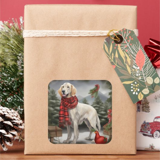 Engelse Setter-hond in Sneeuw Kerstmis Vierkante Sticker (Feestdagen)