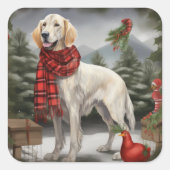 Engelse Setter-hond in Sneeuw Kerstmis Vierkante Sticker (Voorkant)