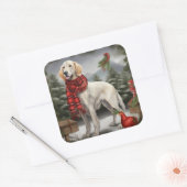 Engelse Setter-hond in Sneeuw Kerstmis Vierkante Sticker (Envelop)