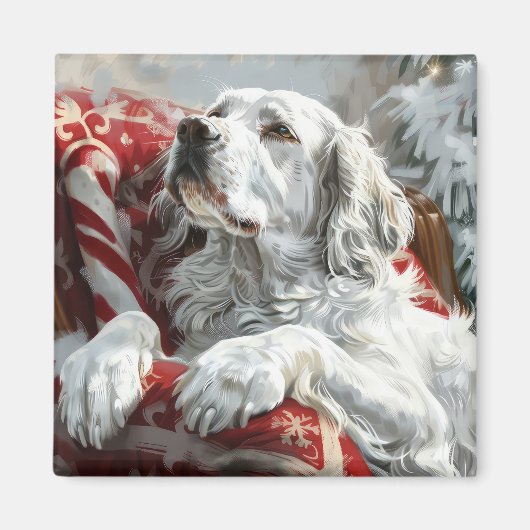 Engelse Setter Hond Kerst Feestelijk Magneet (Voorkant)