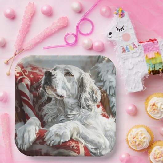 Engelse Setter Hond Kerst Feestelijk Papieren Bordje (Feest)