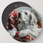 Engelse Setter Hond Kerst Feestelijk Ronde Button 6,0 Cm (Voorkant /achterkant)