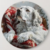 Engelse Setter Hond Kerst Feestelijk Ronde Button 6,0 Cm (Voorkant)