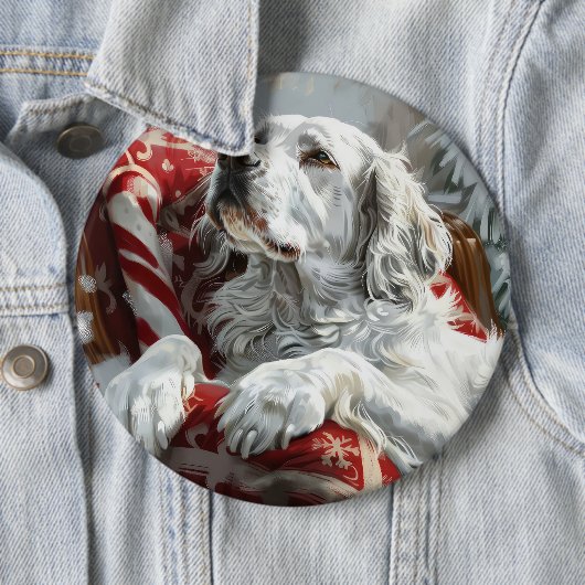 Engelse Setter Hond Kerst Feestelijk Ronde Button 6,0 Cm (In situ)