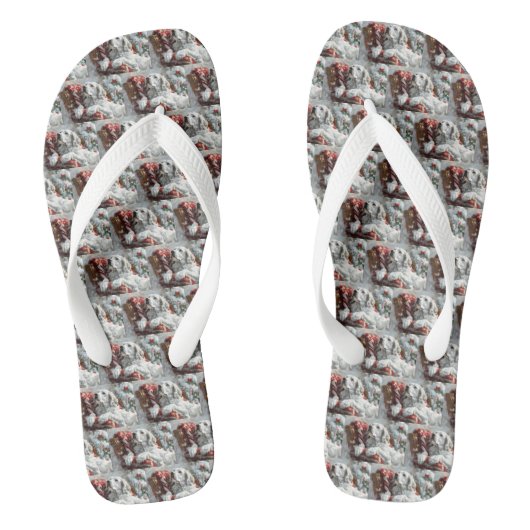 Engelse Setter Hond Kerst Feestelijk Teenslippers (Voetbed)