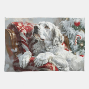 Engelse Setter Hond Kerst Feestelijk Theedoek