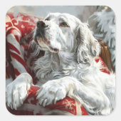 Engelse Setter Hond Kerst Feestelijk Vierkante Sticker (Voorkant)