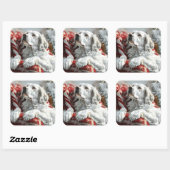 Engelse Setter Hond Kerst Feestelijk Vierkante Sticker (Vel)