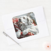 Engelse Setter Hond Kerst Feestelijk Vierkante Sticker (Envelop)