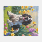 Engelse Setter Hond Lente Bloemen Schilderij Fleece Deken (Voorkant (Horizontaal))