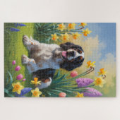 Engelse Setter Hond Lente Bloemen Schilderij Legpuzzel (Horizontaal)