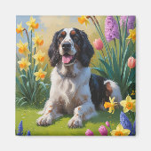 Engelse Setter Hond Lente Bloemen Schilderij Magneet (Voorkant)