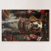Engelse Setter Hond Met Kerstcadeaus Haardvuur Legpuzzel (Horizontaal)