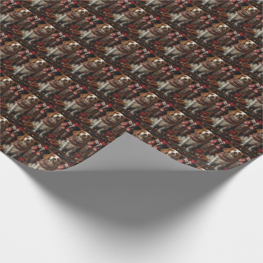 Engelse Setter hond met kerstcadeaus open haard Cadeaupapier (Hoek)