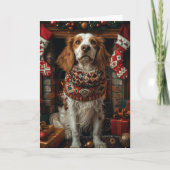 Engelse Setter hond met kerstcadeaus open haard Kaart (Voorkant)