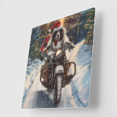 Engelse Setter Hond Rijdt op Motorfiets Kerstmis Vierkante Klok (Hoek)