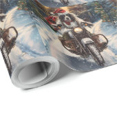 Engelse Setter-hond rijdt op motorfiets met Kerstm Cadeaupapier (Rol Hoek)