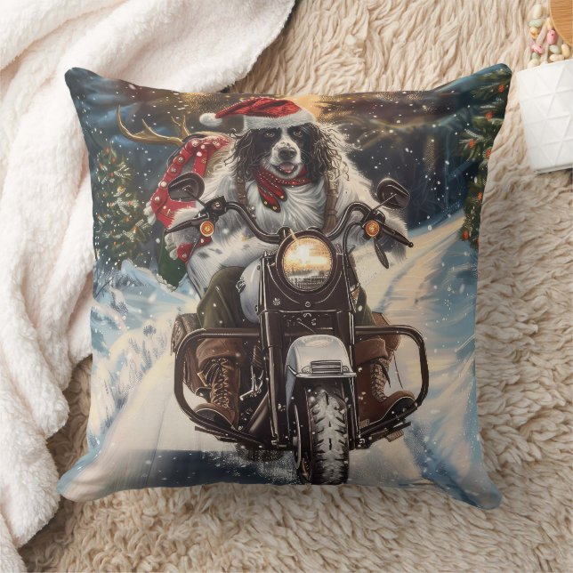 Engelse Setter-hond rijdt op motorfiets met Kerstm Kussen (Deken)