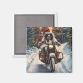 Engelse Setter-hond rijdt op motorfiets met Kerstm Magneet (Voorkant / Achterkant)