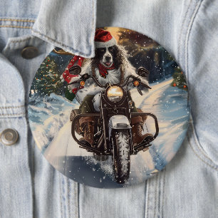 Engelse Setter-hond rijdt op motorfiets met Kerstm Ronde Button 6,0 Cm