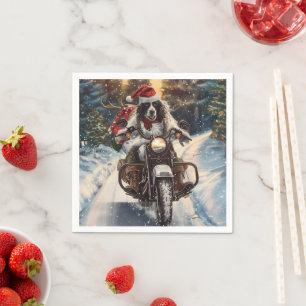 Engelse Setter-hond rijdt op motorfiets met Kerstm Servet