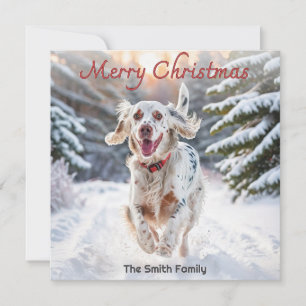 Engelse Setter-hond Sneeuw Aquarel Prettig Kerstfe Feestdagenkaart