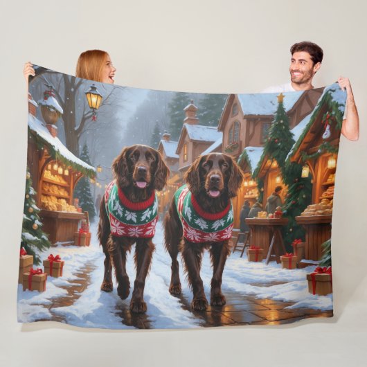 Engelse Setter Honden Kerstmis Sneeuw Vakantie Fleece Deken (In situ)