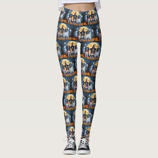 Engelse Setter Honden Pompoen Halloween Grappig Leggings (Voorkant)